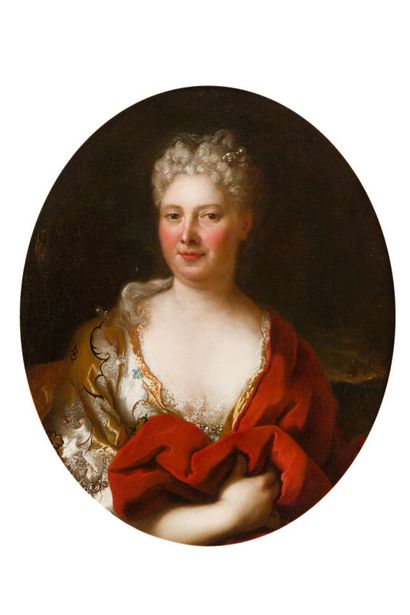  Nicolas de LARGILLIERRE 
(Paris 1656 - 1746) 
Portrait de femme 
Toile ovale 
75...