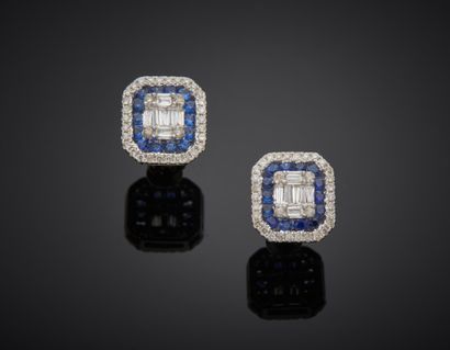 null Paire de CLOUS d'OREILLES octogonaux en or gris (750) serti de diamants taille...