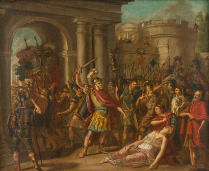 Attribué à Joseph-Marie VIEN 
(1716 - 1809) 
La mort d'Agrippine 
Toile 
51 x 60...