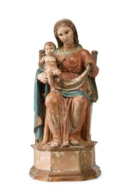 null Vierge à l'Enfant assise en bois sculpté et polychromé.

Italie, XVIe siècle

H....