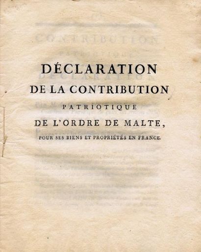 null [ORDRE DE MALTE] - ESTOURMEL (Chevalier d'). Déclaration de la contribution...