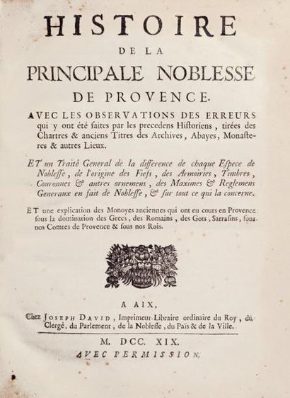 [MAYNIER (B. de)]. Histoire de la principale noblesse de Provence, avec les observations...