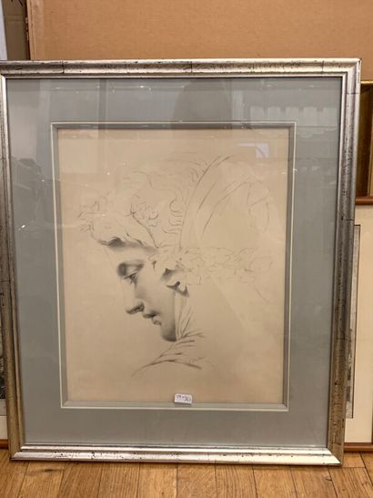 null Dessin au crayon, Projet de portrait, style 1900, signé S. DELBECK