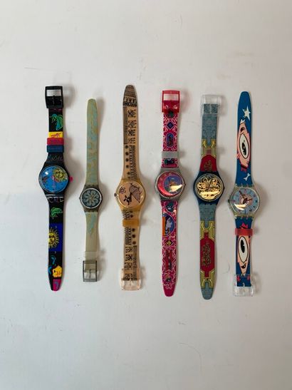 SWATCH - LOT de 6 montres-bracelet en plastique...