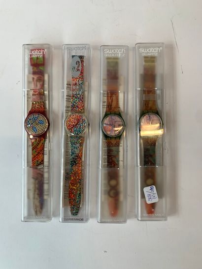 null SWATCH - LOT de 4 montres-bracelet en plastique dans leurs étuis d'origine.