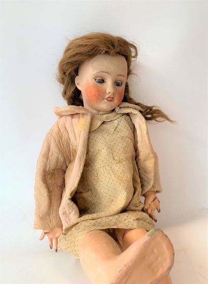 null Large doll, porcelain head marked Unis France 301, blue mobile eyes, open mouth...