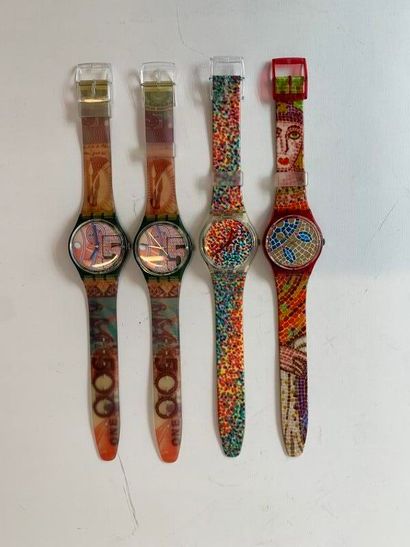 SWATCH - LOT de 4 montres-bracelet en plastique...