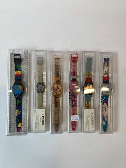 null SWATCH - LOT de 6 montres-bracelet en plastique dans leurs étuis d'origine