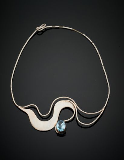 null Silver (950‰) openwork necklace "waves" partially mounted on translucent nylon...