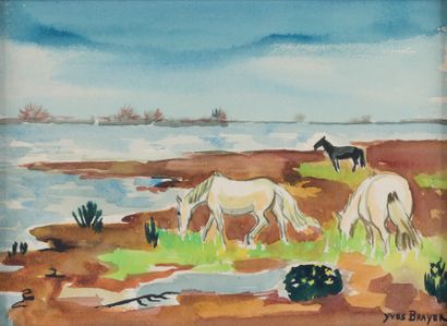 Yves BRAYER (1907-1990) Camargue horses
Watercolor.
Signed lower right.
19 x 26,5...