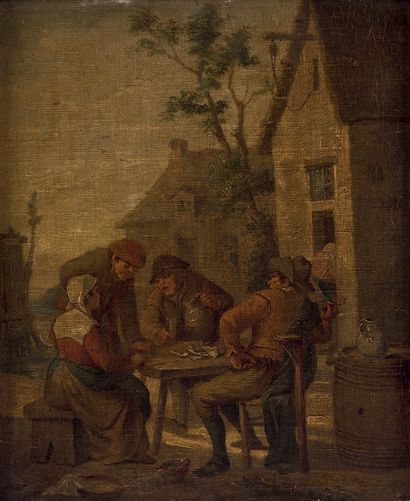 École HOLLANDAISE du XVIIe siècle Villageois attablés
Paire de toiles marouflées...