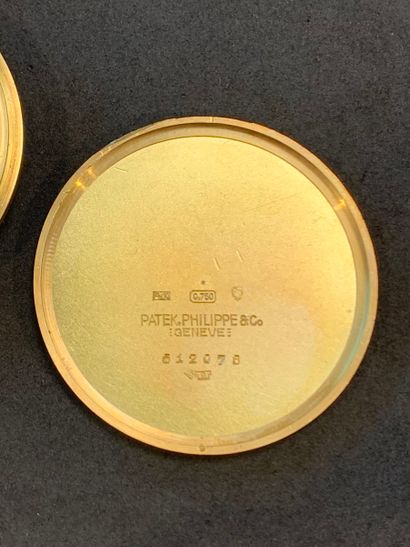 PATEK PHILIPPE MONTRE DE POCHE en or jaune (750‰).
Cadran trois tons (petites tâches),...