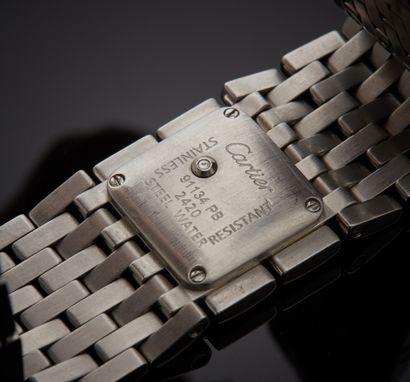 CARTIER 
BRACELET WATCH model "Panther Ribbon" in steel. White mother-of-pearl dial,...