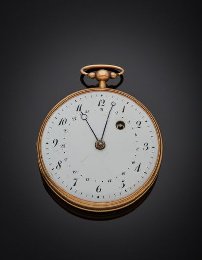 FAVRE Antoine (1734-1820) MONTRE de POCHE en or jaune (750‰). Carrure godronnée,...