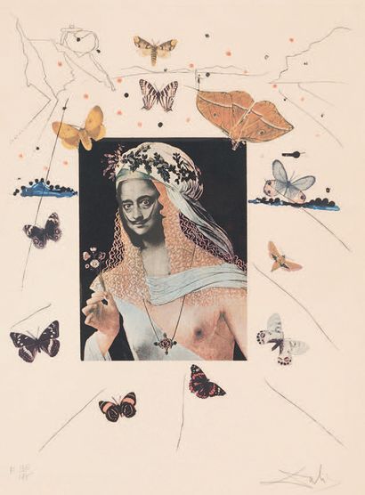 Salvador DALI (1904-1989) Portrait surréaliste aux papillons. Planche de la série...