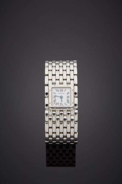 CARTIER 
BRACELET WATCH model "Panther Ribbon" in steel. White mother-of-pearl dial,...
