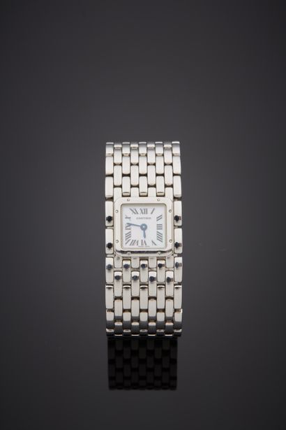 CARTIER 
BRACELET MONTRE modèle «Panthère Ruban» en acier. Cadran nacré blanc, chiffres...