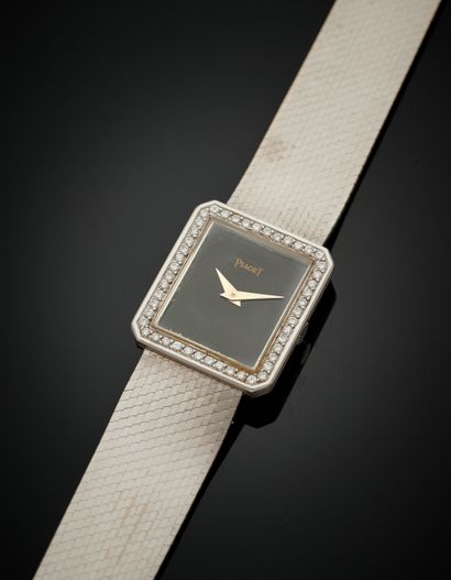 PIAGET BRACELET MONTREAL lady's rectangular watch in white gold (750‰). Bezel set...