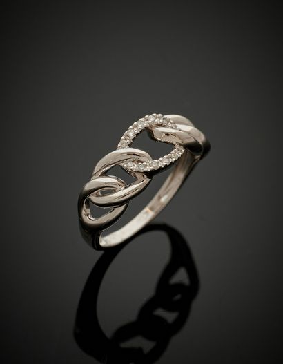 null White gold (750‰) openwork "gourmette" ring partially set with brilliant-cut...