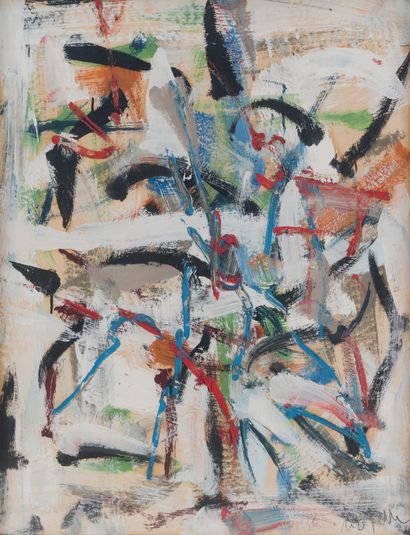 Jean-Paul Riopelle (1923-2002) Composition, 1958
Huile sur papier contrecollé sur...