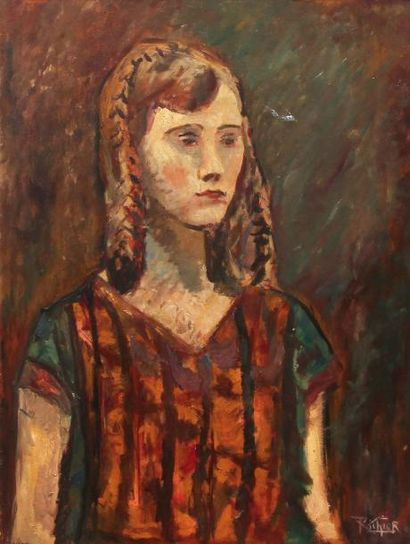 Germaine RICHIER (1902-1959) Portrait de jeune fille Huile sur papier marouflé sur...