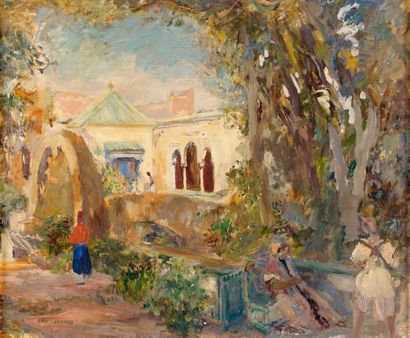 Edy LEGRAND (Bordeaux 1892-Bonnieu 1970) Le repos dans un jardin oriental Panneau....