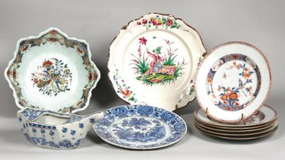 CHINE (Compagnie des Indes) Lot comprenant six assiettes rondes en porcelaine à décor...