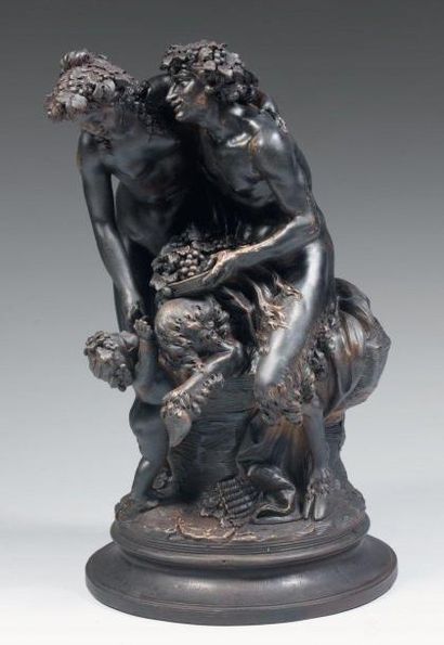 D'après Claude Michel CLODION (1738-1814) Bacchante, satyre et amour Terre cuite...