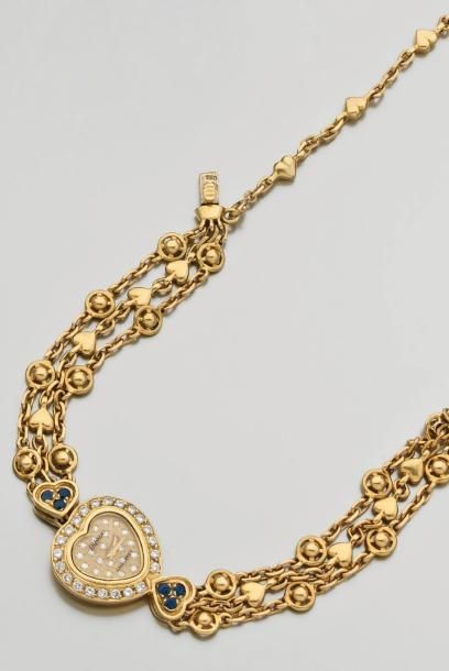 null Montre-bracelet de dame à quartz en or jaune à boîtier en forme de coeur, le...