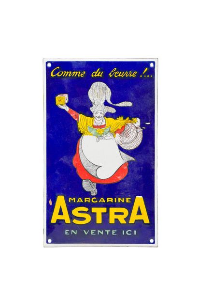 null ASTRA MARGARINE Comme du beurre !
Anonyme, émaillerie inconnue, vers 1925.
Plaque...