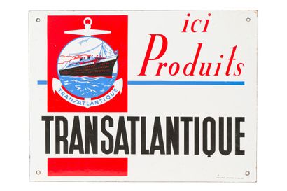 null Produits TRANSATLANTIQUE.
Anonyme, E.A.S. vers 1955.
Plaque émaillée rectangulaire...