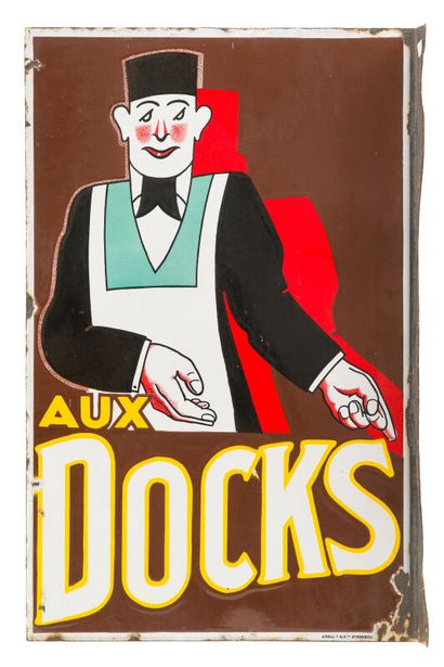 null AUX DOCKS.
Anonyme, E.A.S. vers 1935.
Plaque émaillée rectangulaire plate double...