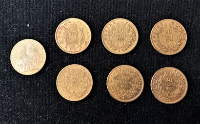 null FRANCE

- 5 pièces de 20 francs or Napoléon III tête nue 1853, 1854, 1858 et...