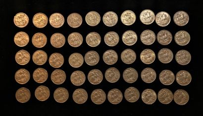 null ROYAUME UNI: lot de 50 pièces de un souverain or 

- cinq pièces de un souverain...