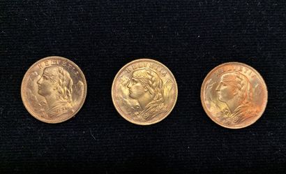 null SUISSE : 3 pièces de 20 francs or, Confédération Helvétique 

- 1927

- 1935x2



Poids...