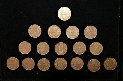 null FRANCE : 17 pièces de 20 francs or 

- Napoléon (1802-1815) tête laurée : 1807,...