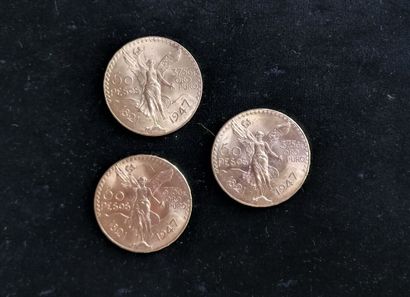 MEXIQUE : 3 pièces de 50 pesos or (1821-1947)...
