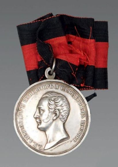 null Médaille de cou «pour le zèle». Alexandre II. 1855. Argent. Gravée par V. Alexeiev....