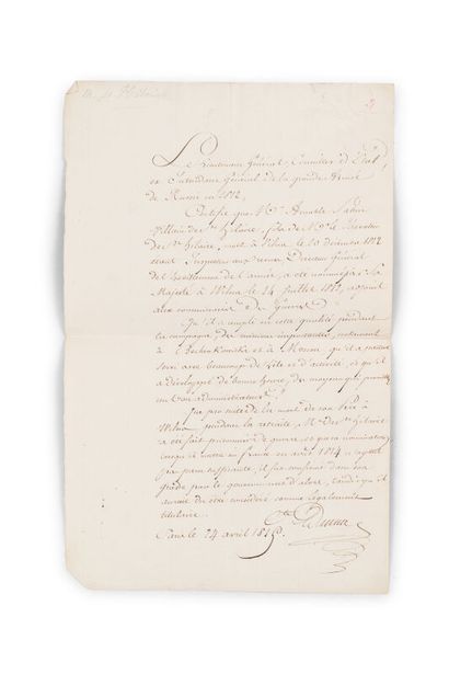 DUMAS Mathieu (1753-1837) 
Lettre signée,...