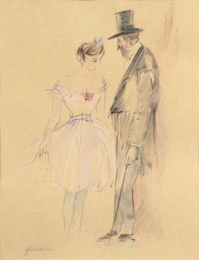 Jean-Louis FORAIN (1852 - 1931) Ballerine et vieux galant Encre de Chine, crayon...