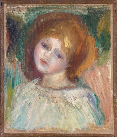 Pierre-Auguste RENOIR (1841 - 1919) Tête d'enfant Huile sur toile. Initiales en haut...