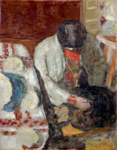 Pierre BONNARD (1867-1947) Marthe à la nappe blanche, 1926 Huile sur toile, signée...
