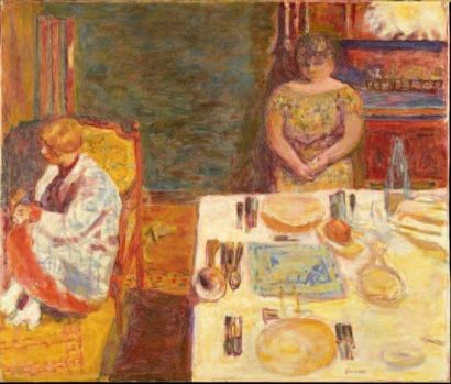 Pierre BONNARD (1867-1947) Marthe à la nappe blanche, 1926 Huile sur toile, signée...