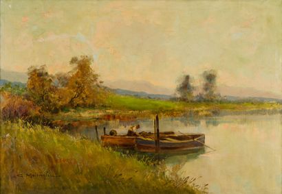 null Anacleto MOIRAGHI (1880-1943)
Paysanne dans une barque 
Huile sur toile. 
Signée...