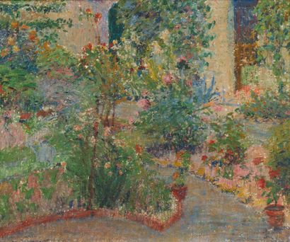 null Francis Morton JOHNSON (1878-1931)
Jardin fleuri 
Huile sur carton. 
Signée...