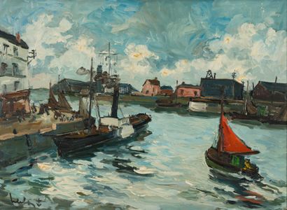 null Fernand HERBO (1905-1995)
Honfleur, Voilier dans le port
Huile sur toile.
Signée...