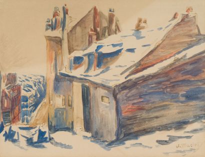 null Élisée MACLET (1881-1962)
La maison de Mimi Pinson, effet de neige, 1906
Aquarelle.
Signée...