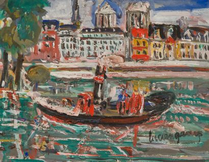 null Lucien GENIN (1894-1953)
Barques, quai de Seine
Gouache.
Signée en bas à droite....