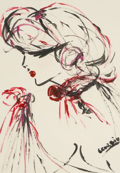 null LOT de 3 pièces encadrées : 

- Henri MAHE (1907-1975)
Portrait de femme aux...