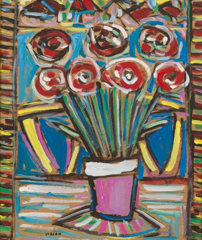 null LOT de 4 oeuvres de Philippe VISSON (1942-2008) :
- Volet, fleurs et maison...